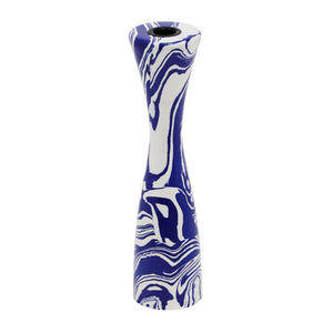 TOV Furniture Serene Blue & White Swirl Resin Candlestick - Handmade Elegance for Modern and Retro Décor Medium TOV-C18469