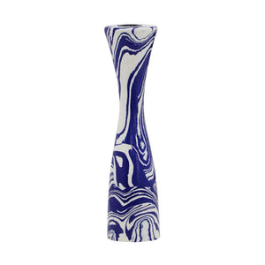 TOV Furniture Serene Blue & White Swirl Resin Candlestick - Handmade Elegance for Modern and Retro Décor Medium TOV-C18469