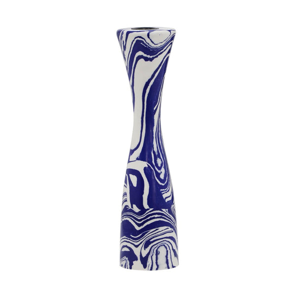 TOV Furniture Serene Blue & White Swirl Resin Candlestick - Handmade Elegance for Modern and Retro Décor Medium TOV-C18469