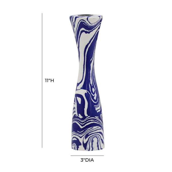 TOV Furniture Serene Blue & White Swirl Resin Candlestick - Handmade Elegance for Modern and Retro Décor Medium TOV-C18469