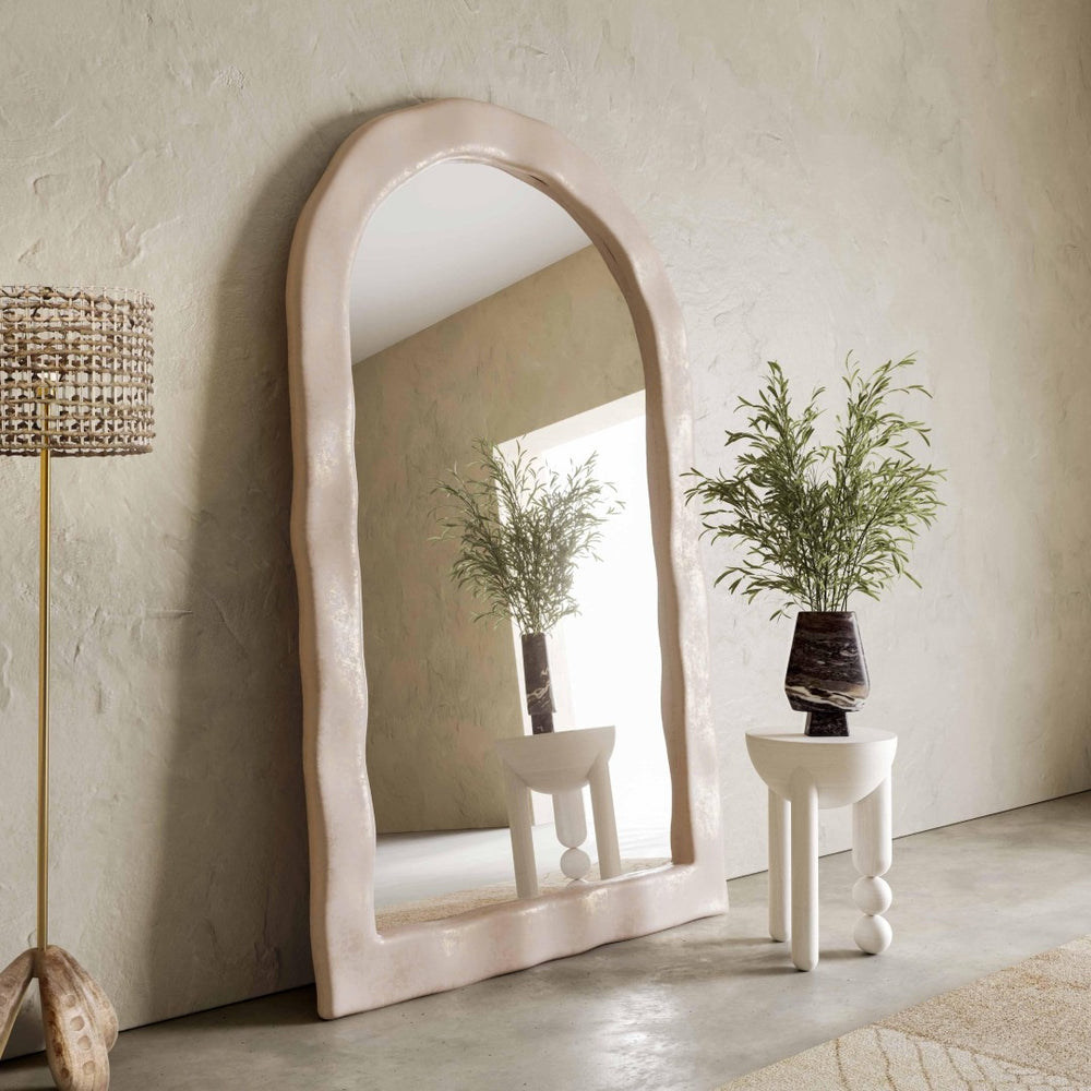 TOV Furniture Kaia Cream Textured Floor Mirror - Sculptural Arched Design for Elegant Spaces, 48"x79" Perfect Fit TOV-C18494