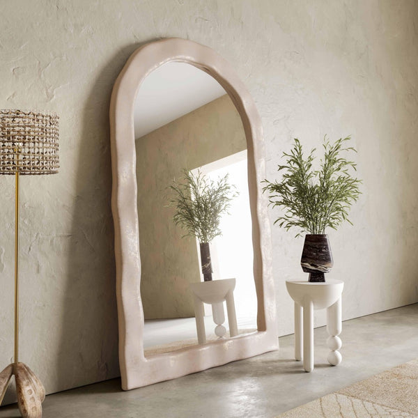 TOV Furniture Kaia Cream Textured Floor Mirror - Sculptural Arched Design for Elegant Spaces, 48"x79" Perfect Fit TOV-C18494