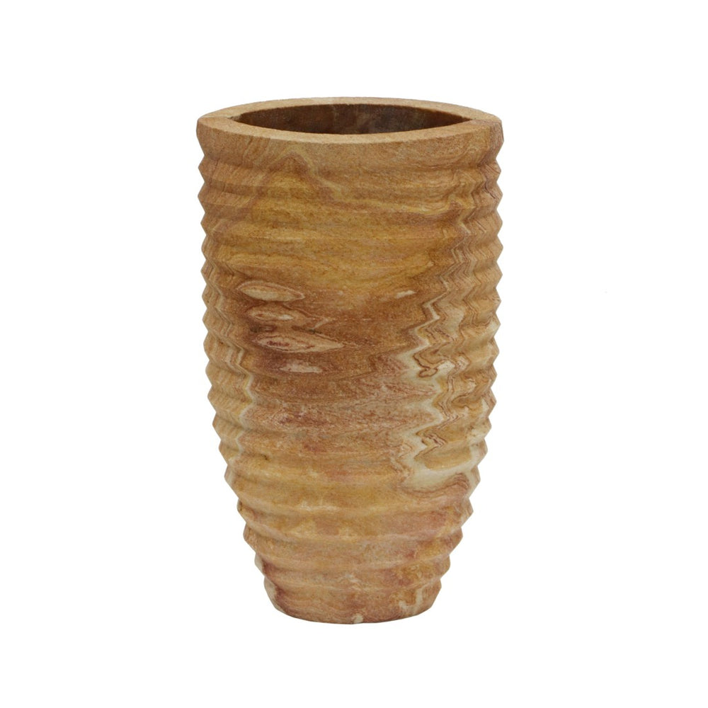 TOV Furniture Saava Ribbed Stone Vase – Handcrafted Sandstone Decor for Floral Arrangements & Home Accents TOV-C18521