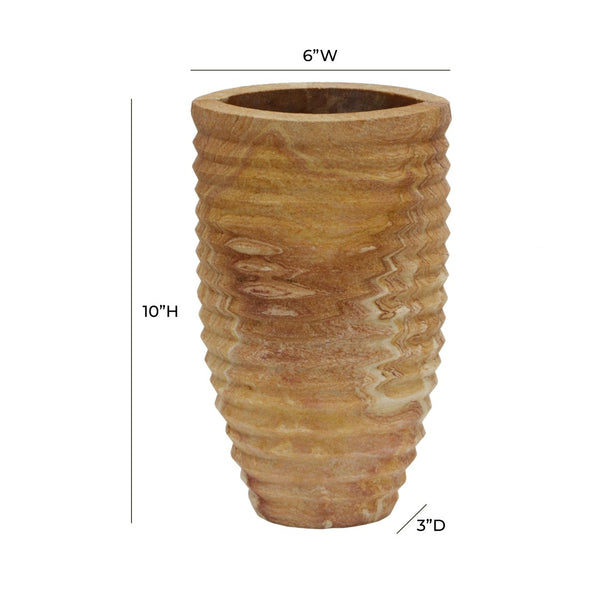 TOV Furniture Saava Ribbed Stone Vase – Handcrafted Sandstone Decor for Floral Arrangements & Home Accents TOV-C18521