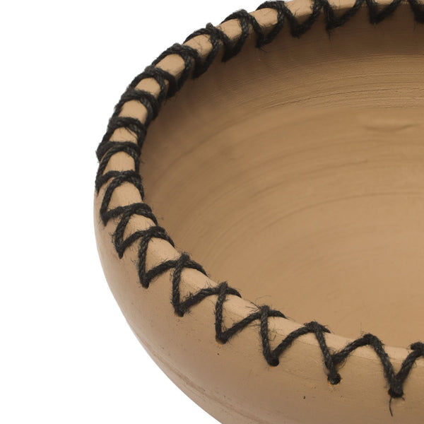 TOV Furniture Souk Natural Terracotta Bowl - Handcrafted Rustic Decor with Jute Trim for Timeless Wabi-Sabi Style TOV-C18566