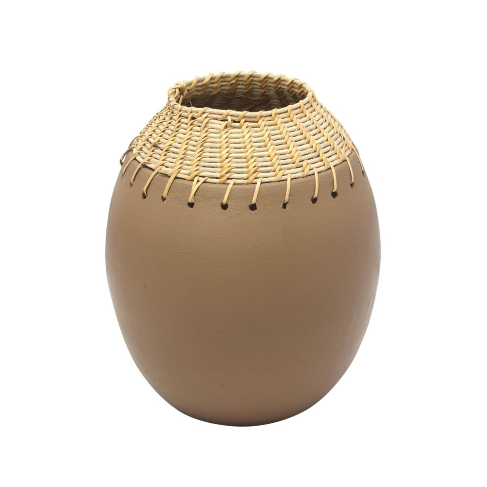 TOV Furniture Souk Natural Terracotta Vase - Handcrafted Woven Rattan Accent for Bohemian & Rustic Decor TOV-C18567