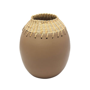 TOV Furniture Souk Natural Terracotta Vase - Handcrafted Woven Rattan Accent for Bohemian & Rustic Decor TOV-C18567