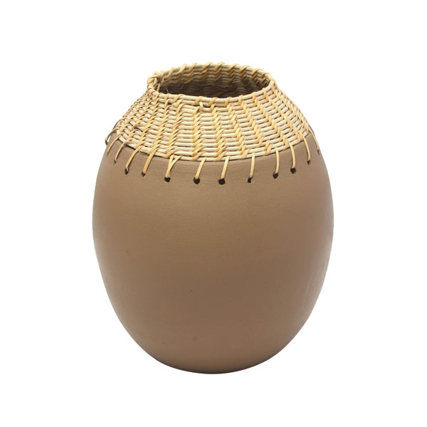 TOV Furniture Souk Natural Terracotta Vase - Handcrafted Woven Rattan Accent for Bohemian & Rustic Decor TOV-C18567