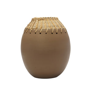 TOV Furniture Souk Natural Terracotta Vase - Handcrafted Woven Rattan Accent for Bohemian & Rustic Decor TOV-C18567