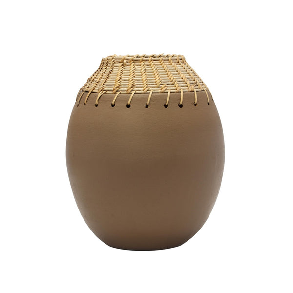 TOV Furniture Souk Natural Terracotta Vase - Handcrafted Woven Rattan Accent for Bohemian & Rustic Decor TOV-C18567