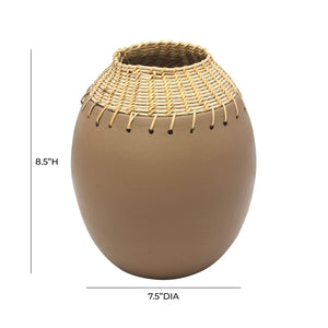 TOV Furniture Souk Natural Terracotta Vase - Handcrafted Woven Rattan Accent for Bohemian & Rustic Decor TOV-C18567