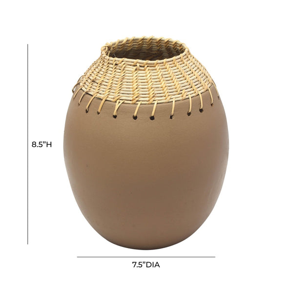 TOV Furniture Souk Natural Terracotta Vase - Handcrafted Woven Rattan Accent for Bohemian & Rustic Decor TOV-C18567