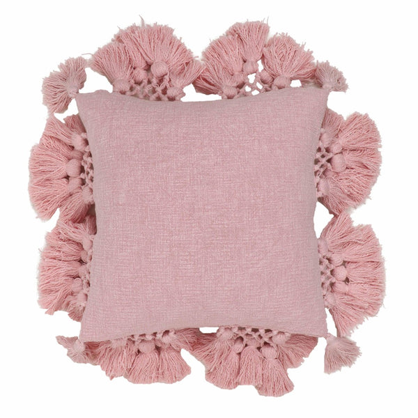 TOV Furniture Stone 21" Stone-Washed Cotton Tasseled Throw Pillow Cover - Artisan-Made Comfort for Any Space Pink / With Insert TOV-C18588
