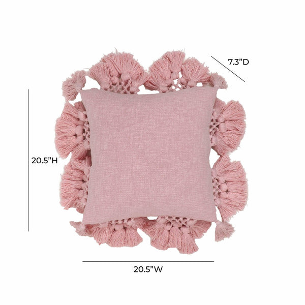 TOV Furniture Stone 21" Stone-Washed Cotton Tasseled Throw Pillow Cover - Artisan-Made Comfort for Any Space Pink / With Insert TOV-C18588