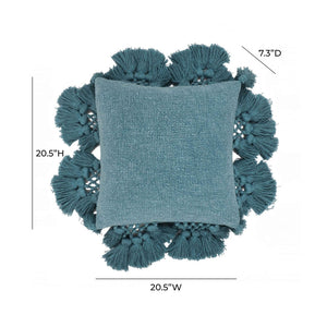 TOV Furniture Stone 21" Stone-Washed Cotton Tasseled Throw Pillow Cover - Artisan-Made Comfort for Any Space Blue / With Insert TOV-C18589