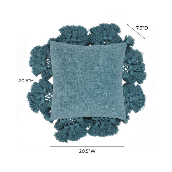 TOV Furniture Stone 21" Stone-Washed Cotton Tasseled Throw Pillow Cover - Artisan-Made Comfort for Any Space Blue / With Insert TOV-C18589