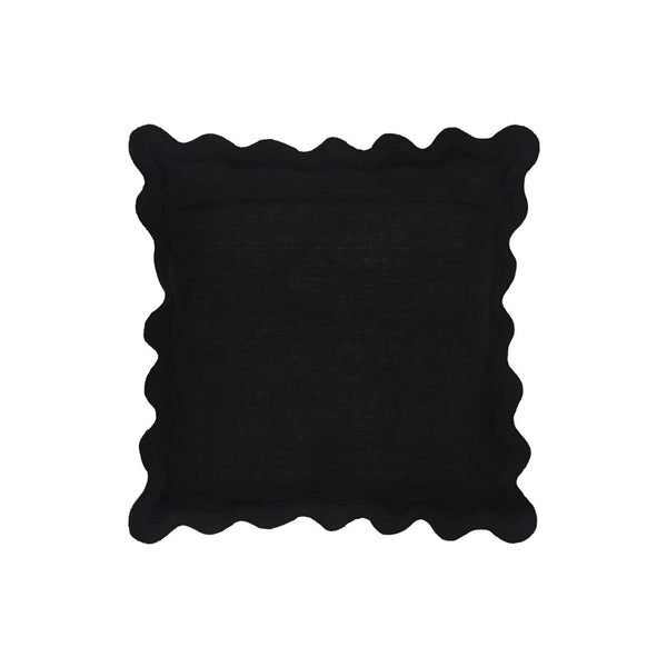 TOV Furniture Scalloped Edge 24" Square Throw Pillow Cover - Luxurious Two-Tone Design for a Whimsical Accent Black and White / With Insert TOV-C18602