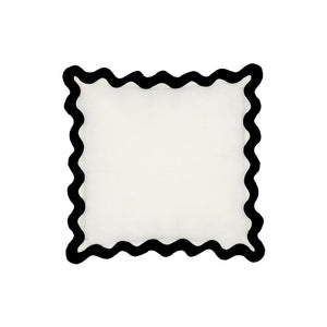 TOV Furniture Scalloped Edge 24" Square Throw Pillow Cover - Luxurious Two-Tone Design for a Whimsical Accent Black and White / With Insert TOV-C18602
