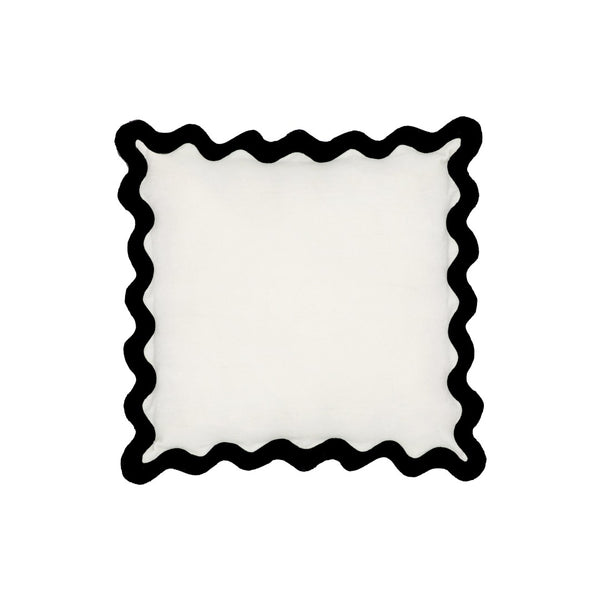 TOV Furniture Scalloped Edge 24" Square Throw Pillow Cover - Luxurious Two-Tone Design for a Whimsical Accent Black and White / With Insert TOV-C18602