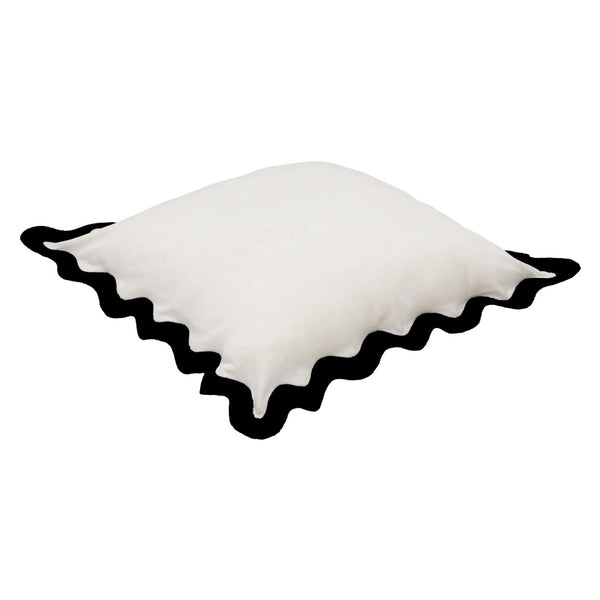 TOV Furniture Scalloped Edge 24" Square Throw Pillow Cover - Luxurious Two-Tone Design for a Whimsical Accent Black and White / With Insert TOV-C18602