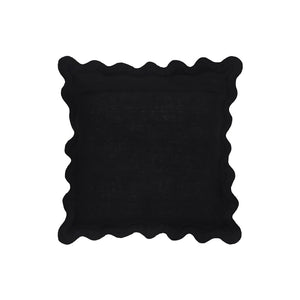 TOV Furniture Scalloped Edge 24" Square Throw Pillow Cover - Luxurious Two-Tone Design for a Whimsical Accent Black and White / With Insert TOV-C18602