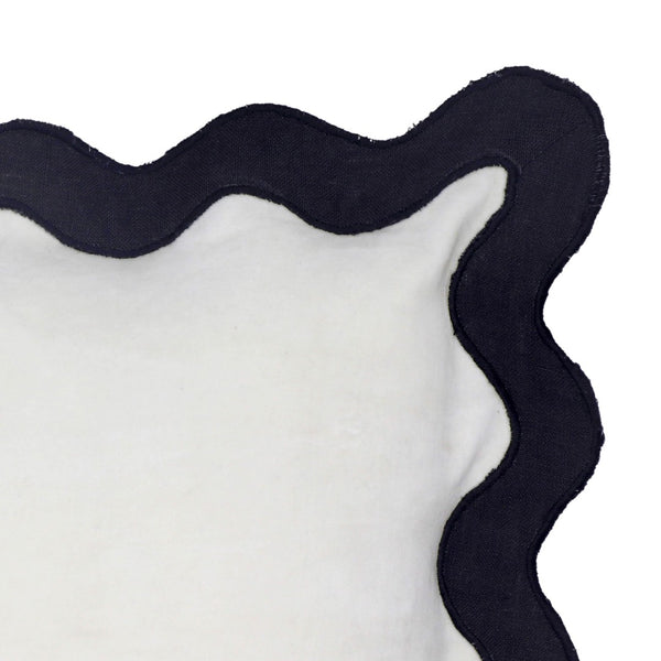 TOV Furniture Scalloped Edge 24" Square Throw Pillow Cover - Luxurious Two-Tone Design for a Whimsical Accent Black and White / With Insert TOV-C18602