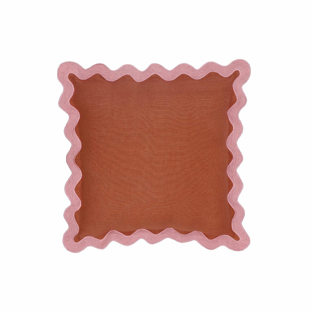 TOV Furniture Scalloped Edge 24" Square Throw Pillow Cover - Luxurious Two-Tone Design for a Whimsical Accent Terracotta / With Insert TOV-C18607