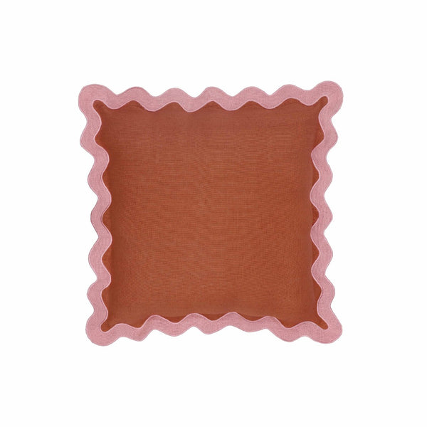 TOV Furniture Scalloped Edge 24" Square Throw Pillow Cover - Luxurious Two-Tone Design for a Whimsical Accent Terracotta / With Insert TOV-C18607