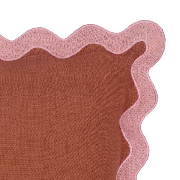TOV Furniture Scalloped Edge 24" Square Throw Pillow Cover - Luxurious Two-Tone Design for a Whimsical Accent Terracotta / With Insert TOV-C18607
