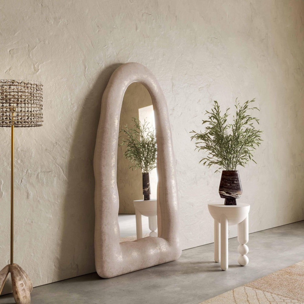 TOV Furniture Kaia Cream Textured 32"x64" Floor Mirror - Sculptural Design for Modern and Bohemian Interiors TOV-C18647