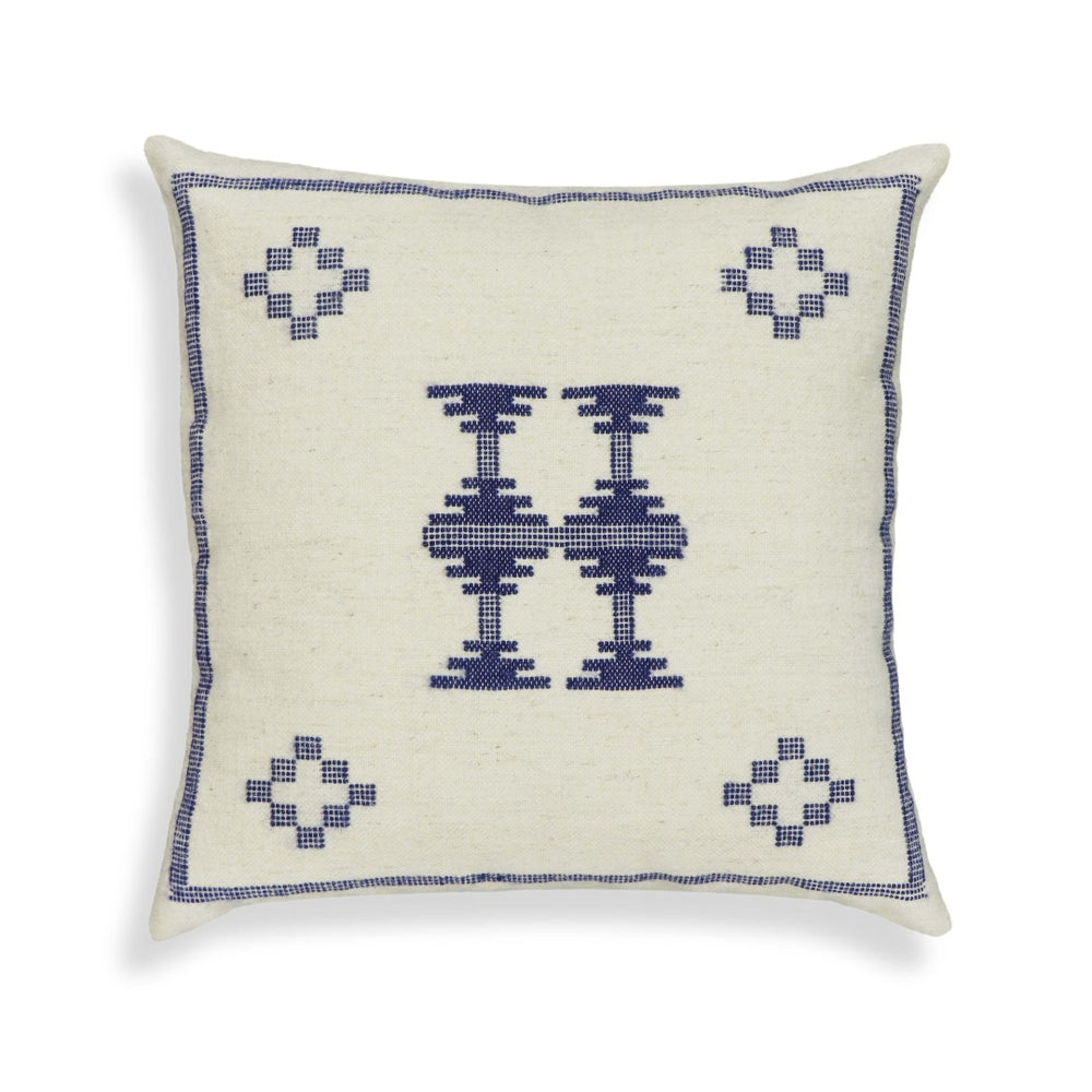 TOV Furniture Aztec 20" Cream & Indigo Wool Square Throw Pillow Cover - Cozy Accent for Modern & Rustic Decor With Insert TOV-C18737