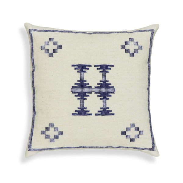 TOV Furniture Aztec 20" Cream & Indigo Wool Square Throw Pillow Cover - Cozy Accent for Modern & Rustic Decor With Insert TOV-C18737