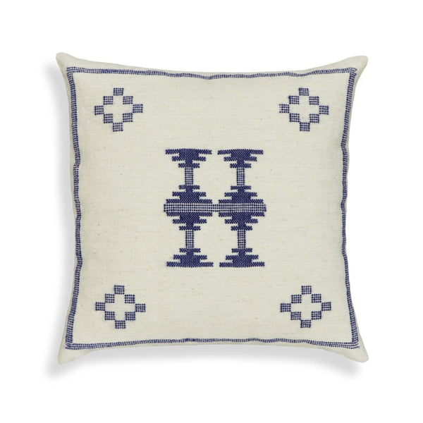 TOV Furniture Aztec 20" Cream & Indigo Wool Square Throw Pillow Cover - Cozy Accent for Modern & Rustic Decor With Insert TOV-C18737