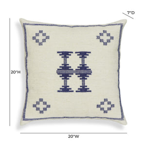 TOV Furniture Aztec 20" Cream & Indigo Wool Square Throw Pillow Cover - Cozy Accent for Modern & Rustic Decor With Insert TOV-C18737