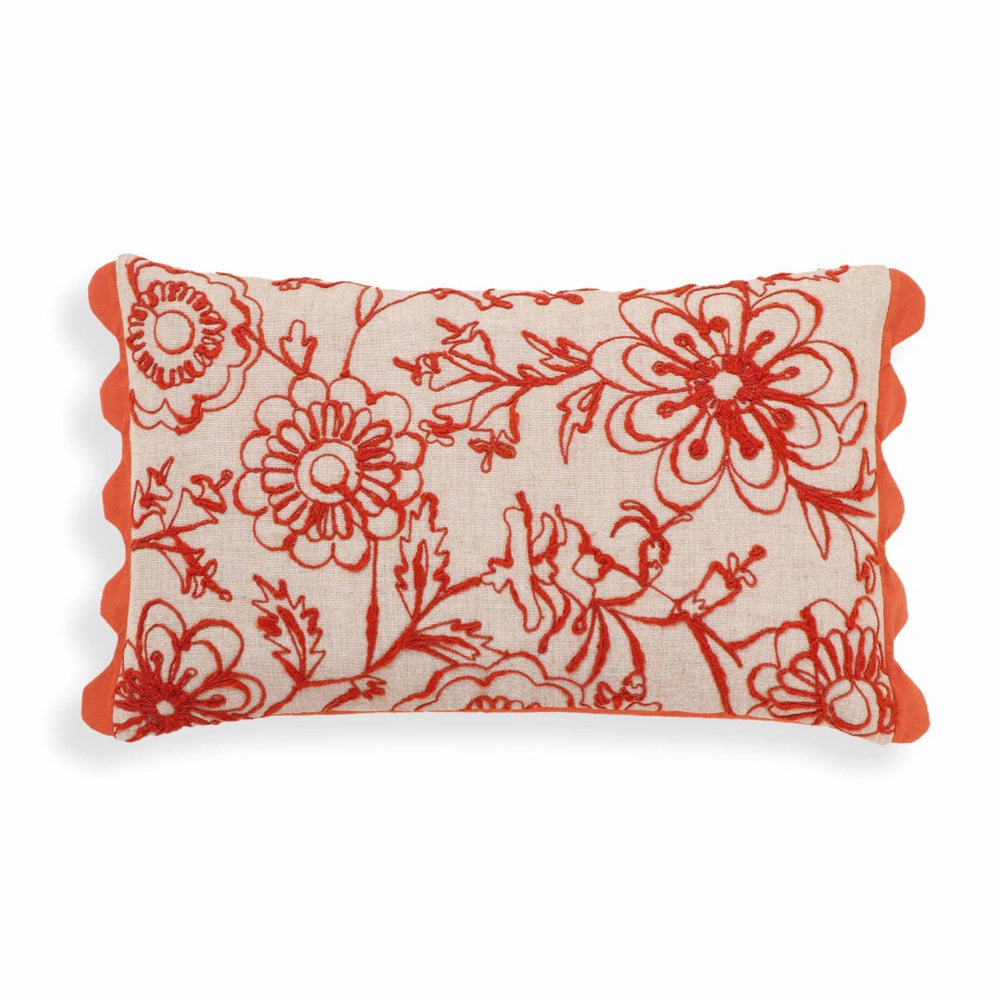 TOV Furniture Portia 20"x12" Handcrafted Embroidered Cotton Flex Throw Pillow Cover for Vibrant Home Décor Orange / With Insert TOV-C18740