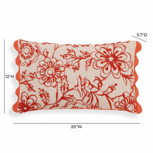 TOV Furniture Portia 20"x12" Handcrafted Embroidered Cotton Flex Throw Pillow Cover for Vibrant Home Décor Orange / With Insert TOV-C18740