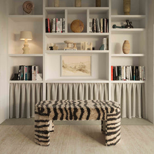 TOV Furniture Zebra 39" Brown Striped Tufted Bench - Stylish Acacia Frame, Soft Texture, Perfect for Any Room Decor! TOV-C18748