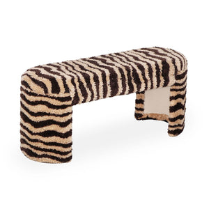 TOV Furniture Zebra 39" Brown Striped Tufted Bench - Stylish Acacia Frame, Soft Texture, Perfect for Any Room Decor! TOV-C18748
