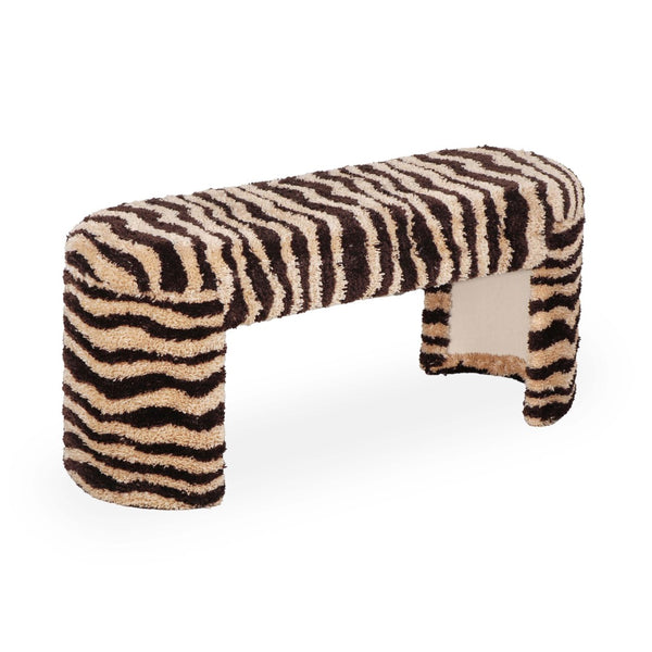 TOV Furniture Zebra 39" Brown Striped Tufted Bench - Stylish Acacia Frame, Soft Texture, Perfect for Any Room Decor! TOV-C18748