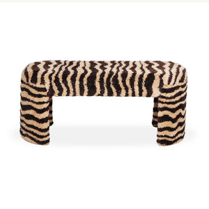 TOV Furniture Zebra 39" Brown Striped Tufted Bench - Stylish Acacia Frame, Soft Texture, Perfect for Any Room Decor! TOV-C18748