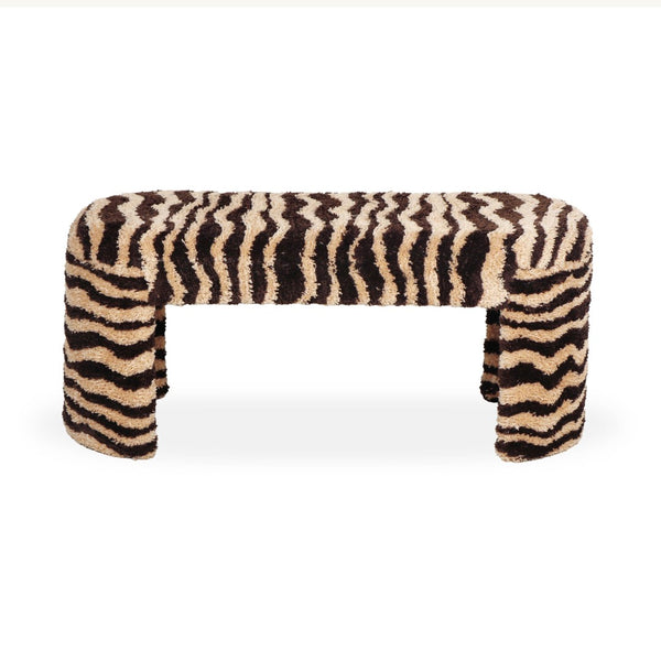 TOV Furniture Zebra 39" Brown Striped Tufted Bench - Stylish Acacia Frame, Soft Texture, Perfect for Any Room Decor! TOV-C18748