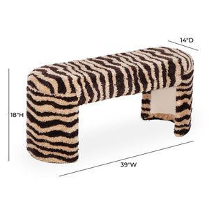 TOV Furniture Zebra 39" Brown Striped Tufted Bench - Stylish Acacia Frame, Soft Texture, Perfect for Any Room Decor! TOV-C18748