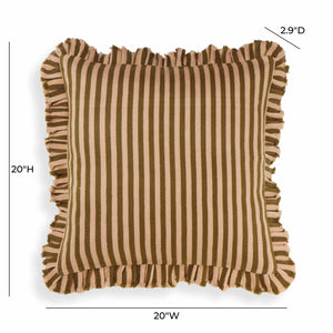 TOV Furniture Alessia 20" Handmade Striped Ruffle Throw Pillow Cover for Stylish Home Decor & Comfort Taupe / With Insert TOV-C18750