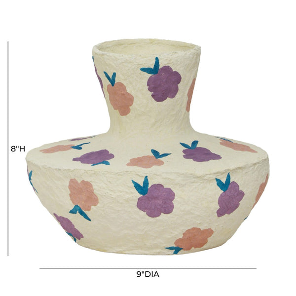 TOV Furniture Cotton Mache Vase - Spring Blossoms Print, Handmade, Waterproof, Sustainable Decor for Fresh Flowers TOV-C18752