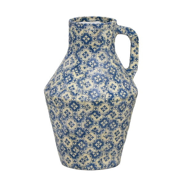 TOV Furniture Cotton Mache Vase - Handmade Lisbon Tile Design, Watertight for Fresh Flowers, Eco-Friendly Decor TOV-C18755