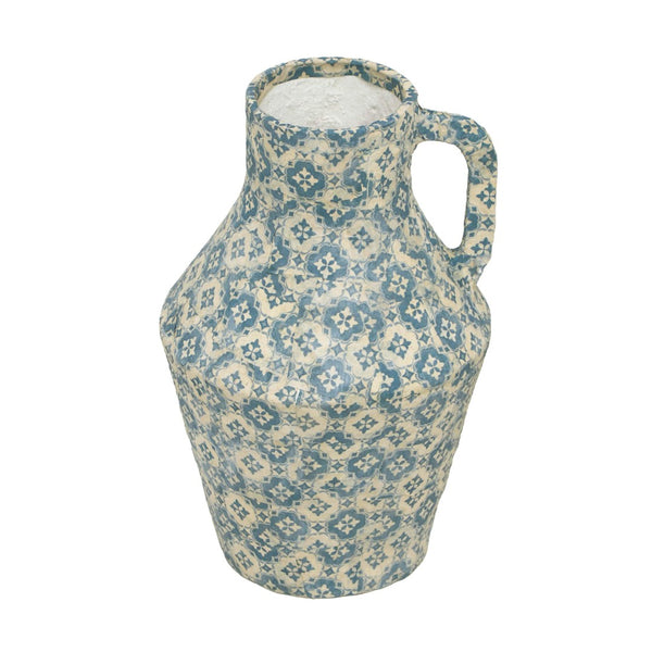 TOV Furniture Cotton Mache Vase - Handmade Lisbon Tile Design, Watertight for Fresh Flowers, Eco-Friendly Decor TOV-C18755