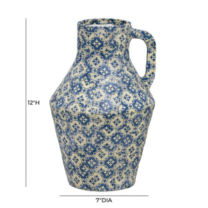 TOV Furniture Cotton Mache Vase - Handmade Lisbon Tile Design, Watertight for Fresh Flowers, Eco-Friendly Decor TOV-C18755