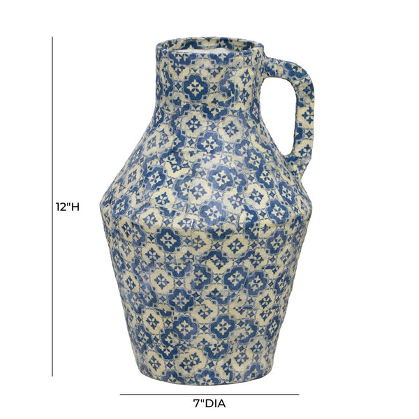 TOV Furniture Cotton Mache Vase - Handmade Lisbon Tile Design, Watertight for Fresh Flowers, Eco-Friendly Decor TOV-C18755