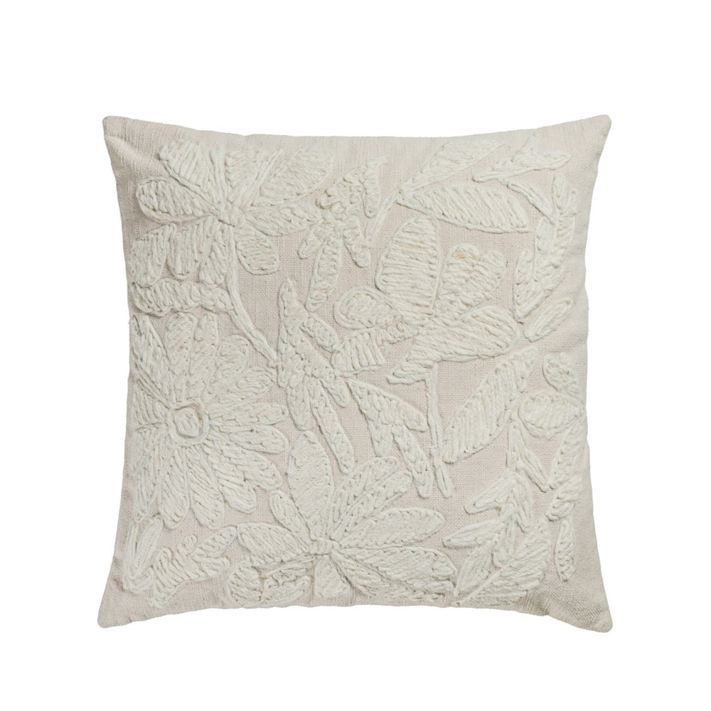 TOV Furniture Tabitha 20" Square Embroidered Throw Pillow - Soft Cream Cotton-Wool Blend for Cozy Living Spaces TOV-C18841