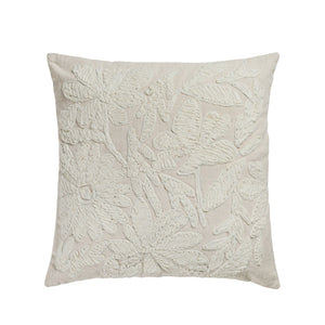 TOV Furniture Tabitha 20" Square Embroidered Throw Pillow - Soft Cream Cotton-Wool Blend for Cozy Living Spaces TOV-C18841